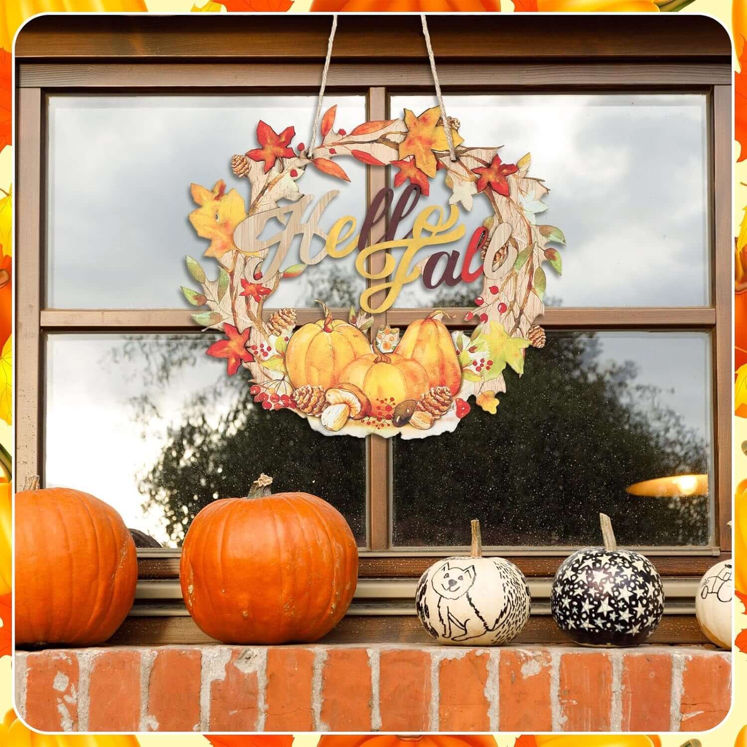 Fall Decor 13'' Fall Wreath for Front Door Wooden Fall Door Hanger Fall Door Sig